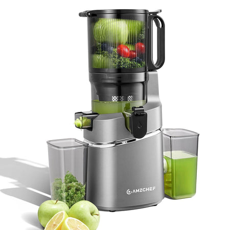 AMZCHEF Extracteur de jus Sans Préparation Extracteur Jus Lent 135mm 1,8 L Slow Juicer 250W sans BPA Gris