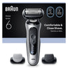Rasoir électrique Braun Series 6 62-S1650s Noir et Gris – tête flexible 2D – 3 lames – étanche – 60 min d’autonomie – tondeuse intégrée