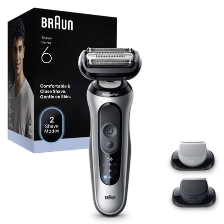 Rasoir électrique Braun Series 6 62-S1650s Noir et Gris – tête flexible 2D – 3 lames – étanche – 60 min d’autonomie – tondeuse intégrée